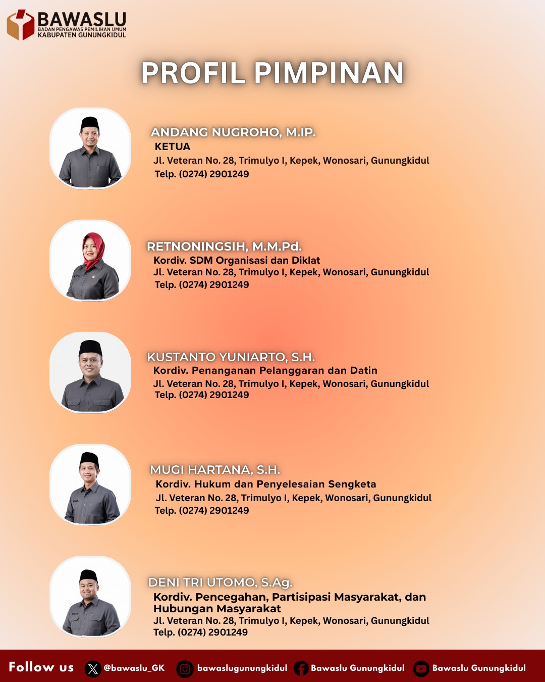 Ketua dan Anggota Bawaslu Kabupaten Gunungkidul