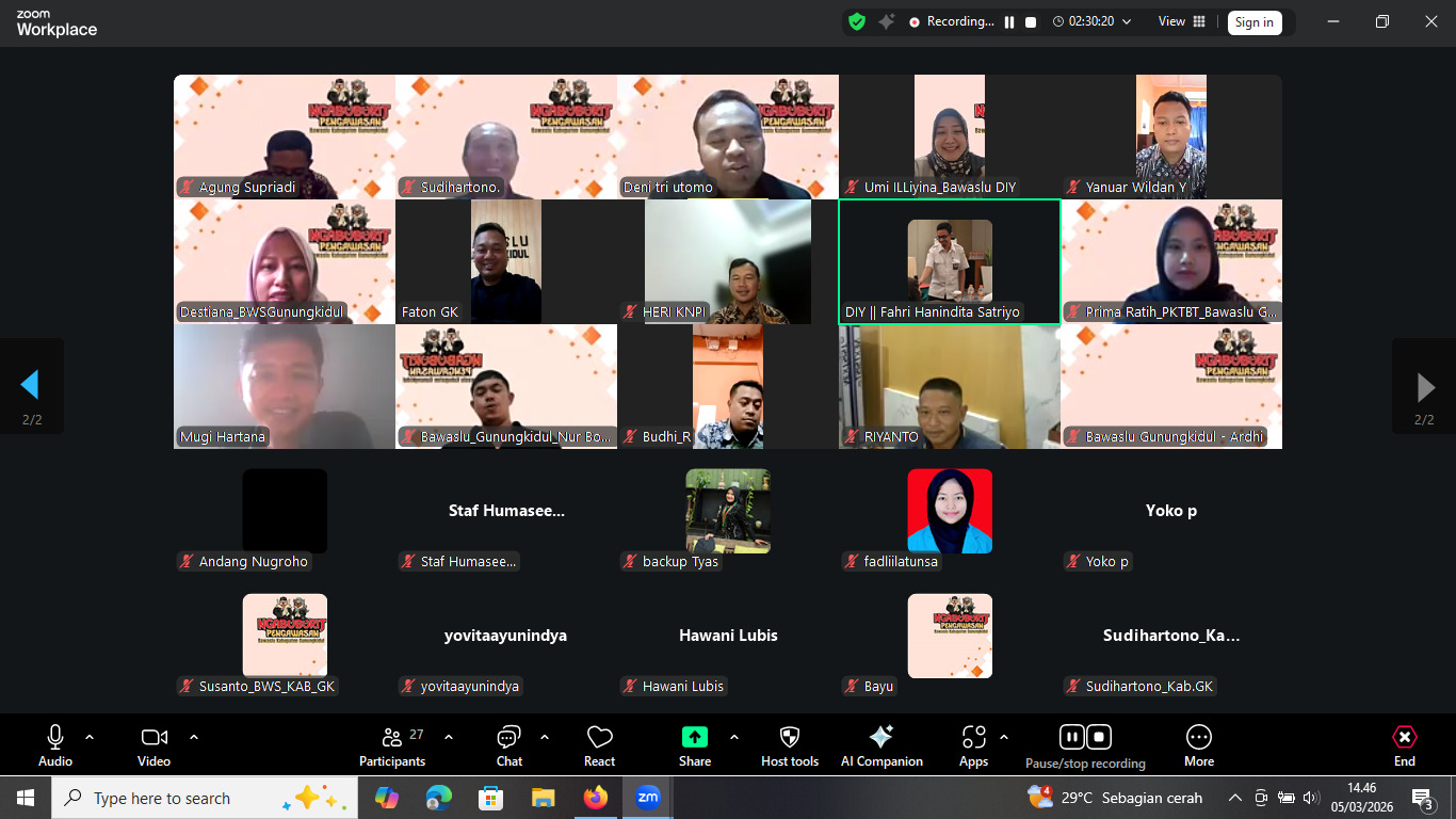 Ngabuburit Pengawasan II Bawaslu Kabupaten Gunungkidul melalui Zoom Meeting