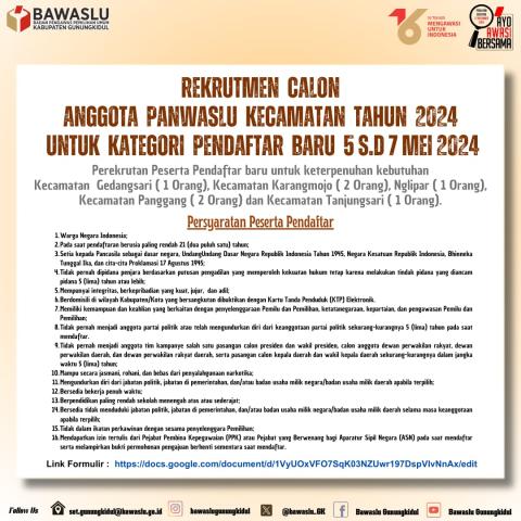 PENGUMUMAN PENDAFTARAN PANWASCAM 2024